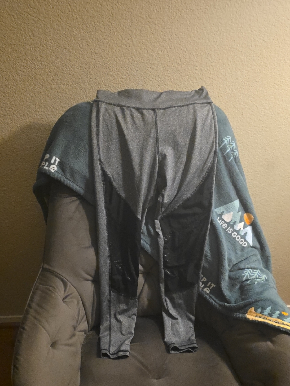 Gray Athletic Leggings with Black Animal Print Mesh Panels